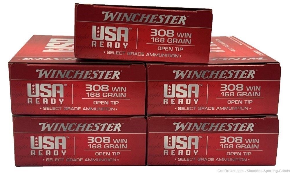 Winchester (RED308) 308 Win 168gr Rifle Ammunition - Qty. 5Bx/100Rds-img-0