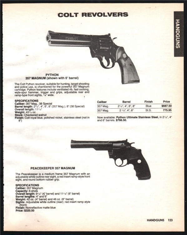 1987 COLT Python and Peacemaker .357 Magnum Revolver |Original PRINT AD-img-0