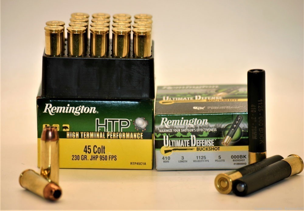45 LC/410 Judge CoMbO Remington HTP JHP 45 LC + 3" Ultimate Defense 410 Buc-img-1