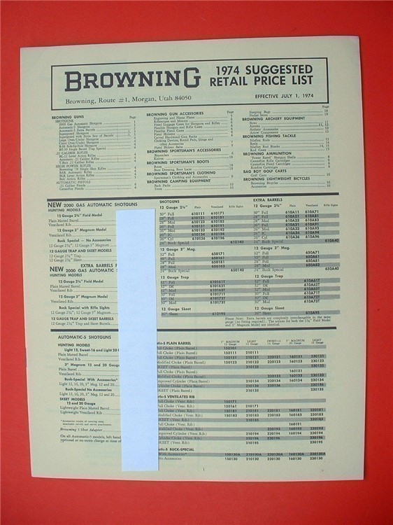 Scarce 1974 OEM BROWNING Catalog Companion Retail Price List - LNOS !-img-0