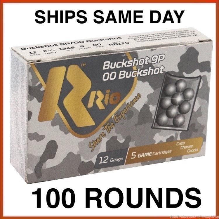 100 Rounds - Rio Ammunition Royal Buck 12 Gauge 2 3/4" 00 Buckshot-img-0