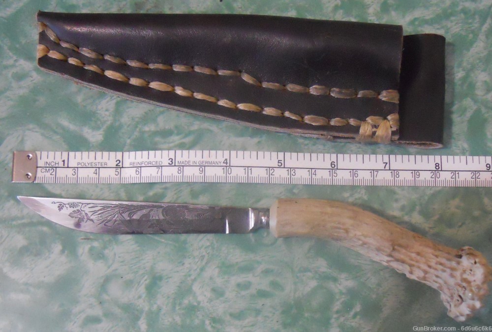 DEER ANTLER HANDLE KNIFE - Blak Leather /sheath-img-1