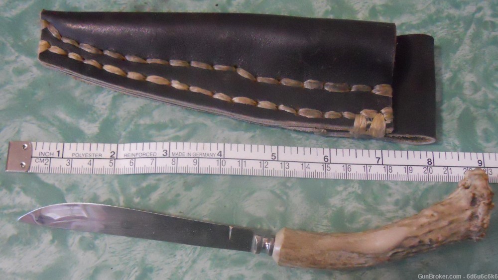 DEER ANTLER HANDLE KNIFE - Blak Leather /sheath-img-2