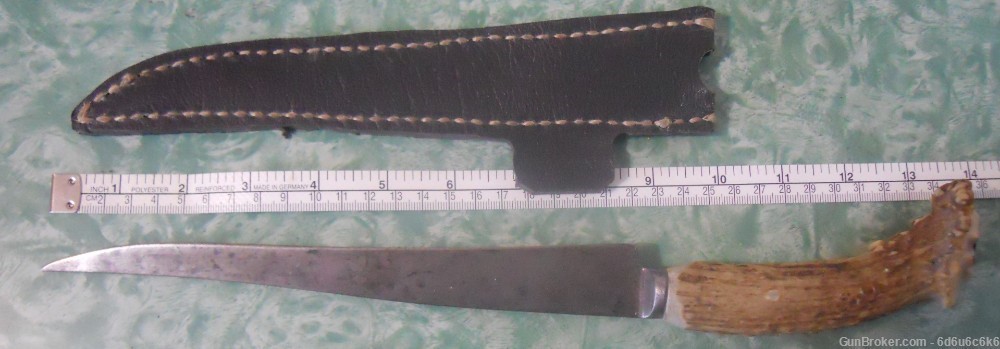 DEER ANTLER KNIFE - Carbon Steel, Leather Sheath-img-1