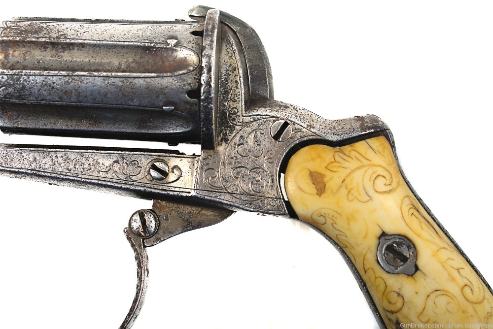 Ivory Gripped Belgian 7mm Pinfire Pepperbox Revolver (Antique)-img-8