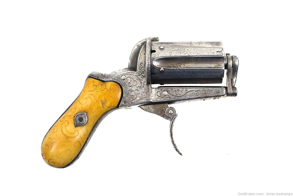 Ivory Gripped Belgian 7mm Pinfire Pepperbox Revolver (Antique)-img-1
