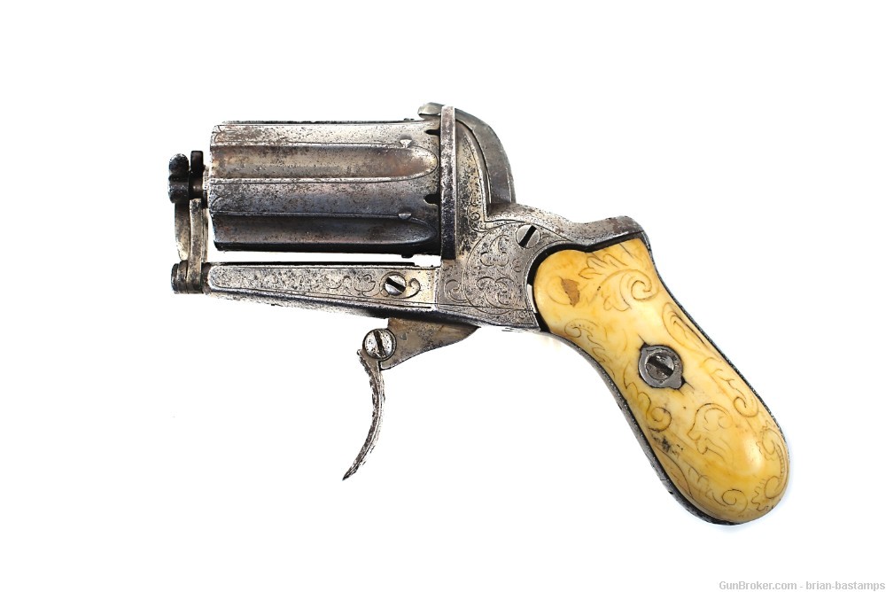 Ivory Gripped Belgian 7mm Pinfire Pepperbox Revolver (Antique)-img-0
