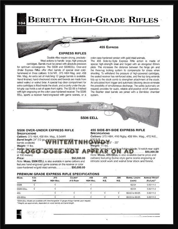 2002 BERETTA SS06 & 455 Express Rifle Original PRINT AD-img-0