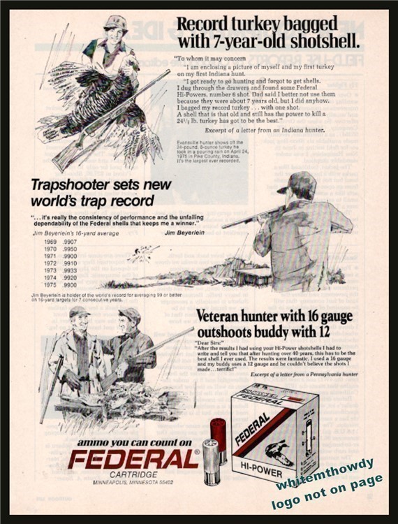 1976 FEDERAL Shotgun Shells Vintage Ammunition AD Turkey Hunting-img-0