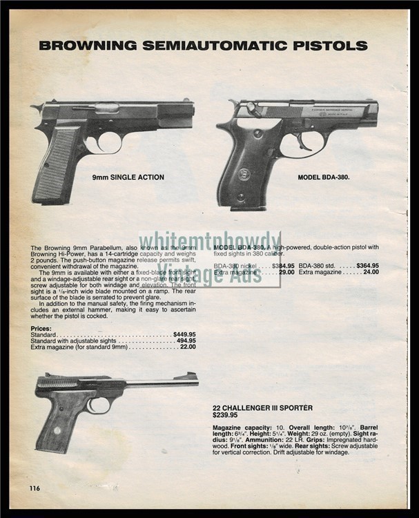 1987 BROWNING 9mm Single Action BDA 380 Challenger III Sporter Pistol AD-img-0