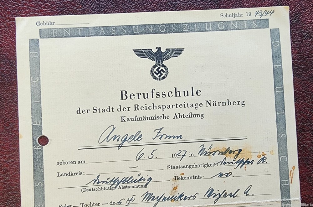 WW2 WWII NSDAP German Third Reich HJ Youth BDM Jugend school document 1944-img-1