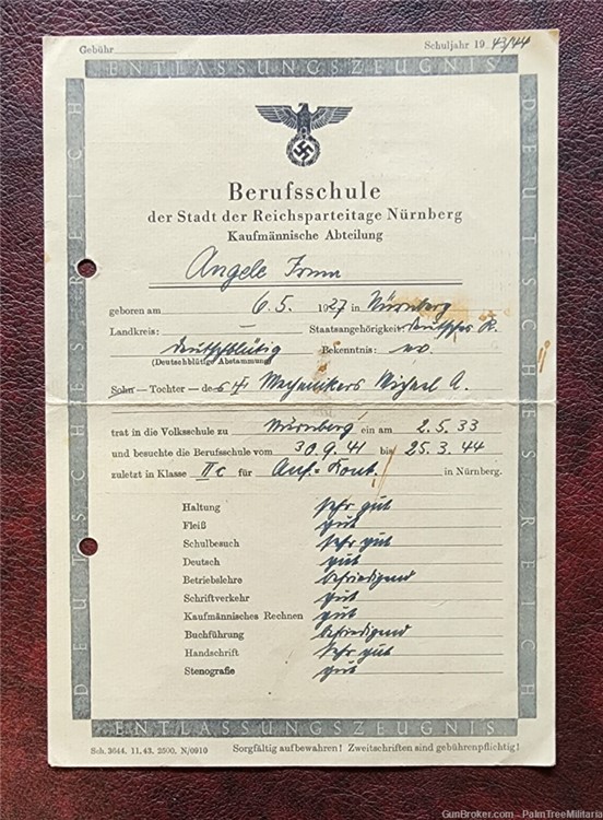 WW2 WWII NSDAP German Third Reich HJ Youth BDM Jugend school document 1944-img-0