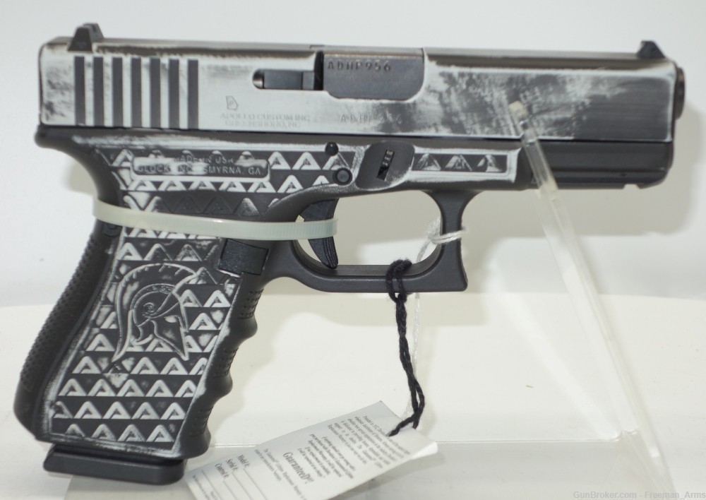 Glock Model 19 Gen 4-Black & White Battleworn Spartan Head-New in Box-img-3