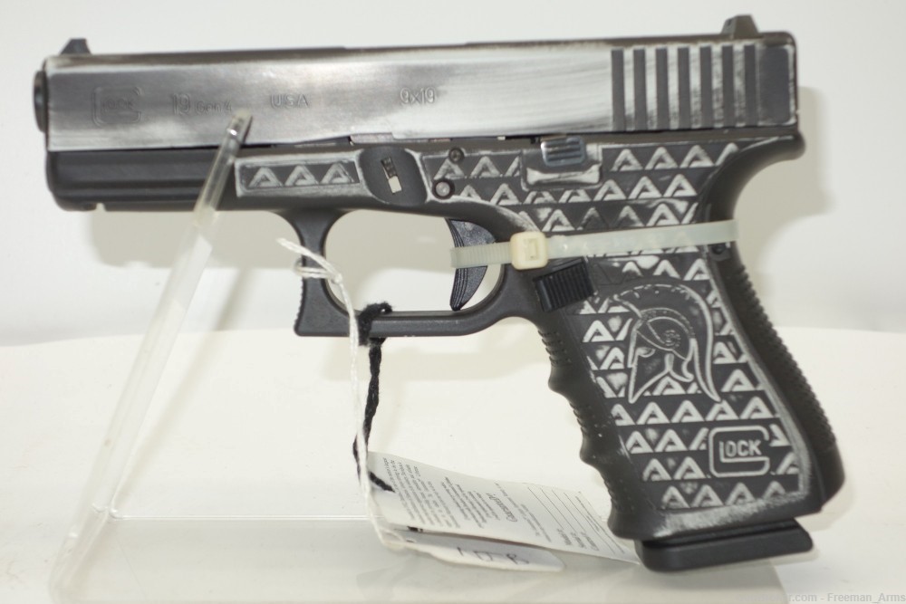 Glock Model 19 Gen 4-Black & White Battleworn Spartan Head-New in Box-img-2