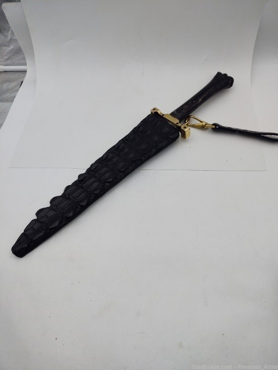 14" Custom USA made Dagger w/sheath-Zebra Bone-Crocodile Sheath-img-0