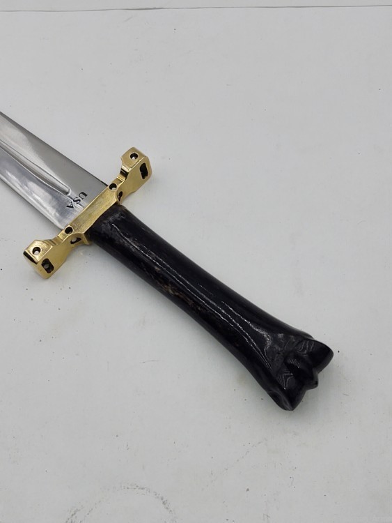 14" Custom USA made Dagger w/sheath-Zebra Bone-Crocodile Sheath-img-3