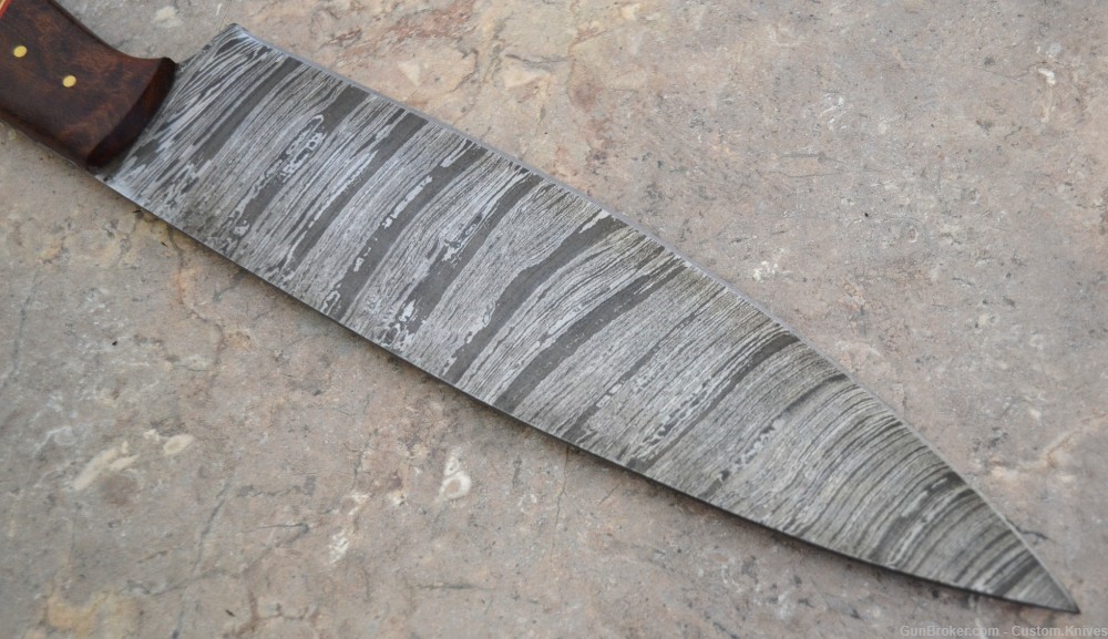 Custom Made Damascus Steel Chef / Hunting Knife Walnut Wood Handle (SK124)-img-3