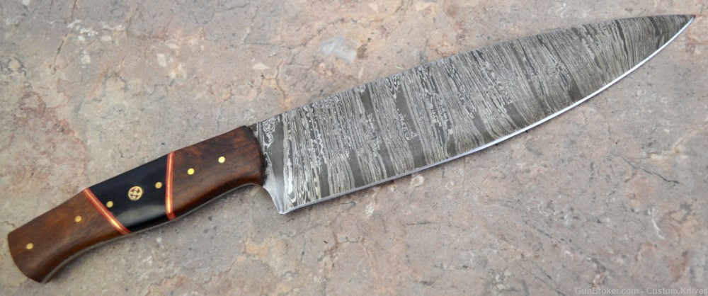 Custom Made Damascus Steel Chef / Hunting Knife Walnut Wood Handle (SK124)-img-4