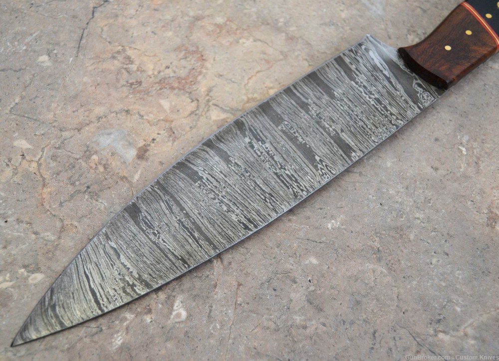 Custom Made Damascus Steel Chef / Hunting Knife Walnut Wood Handle (SK124)-img-6