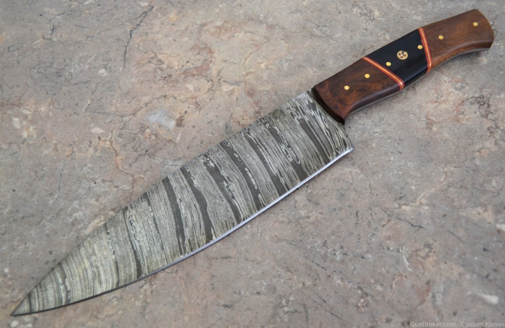 Custom Made Damascus Steel Chef / Hunting Knife Walnut Wood Handle (SK124)-img-1