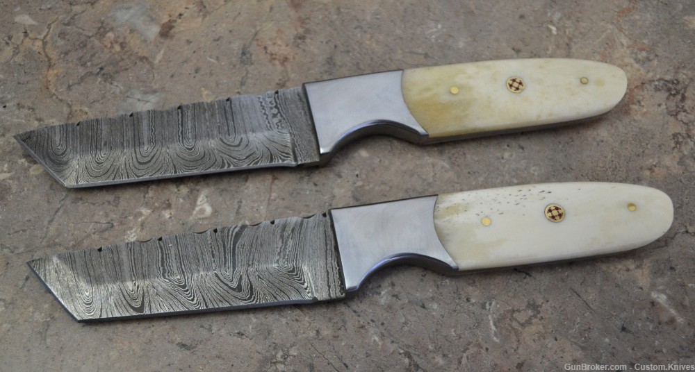 Custom Made Damascus Steel Set of 2 Hunting Tanto Knives (LT-857)-img-0