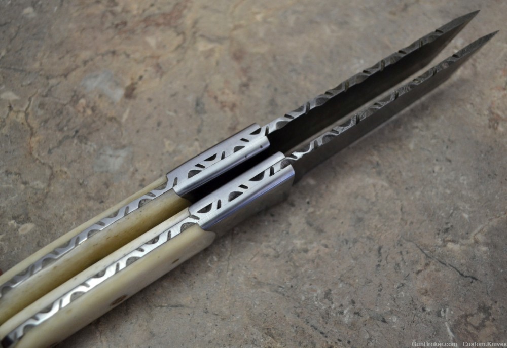 Custom Made Damascus Steel Set of 2 Hunting Tanto Knives (LT-857)-img-6