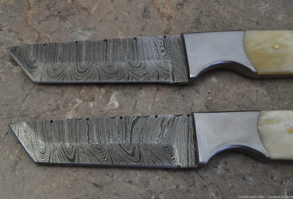 Custom Made Damascus Steel Set of 2 Hunting Tanto Knives (LT-857)-img-1