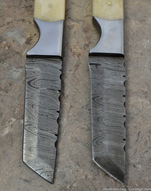 Custom Made Damascus Steel Set of 2 Hunting Tanto Knives (LT-857)-img-5