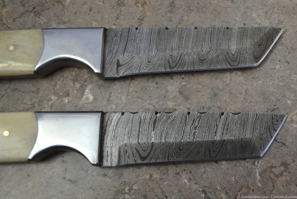 Custom Made Damascus Steel Set of 2 Hunting Tanto Knives (LT-857)-img-4