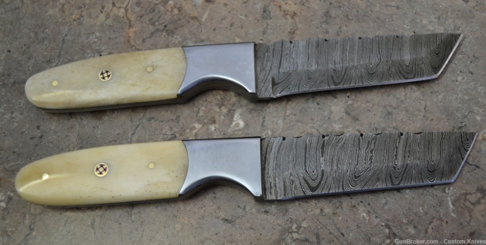 Custom Made Damascus Steel Set of 2 Hunting Tanto Knives (LT-857)-img-3