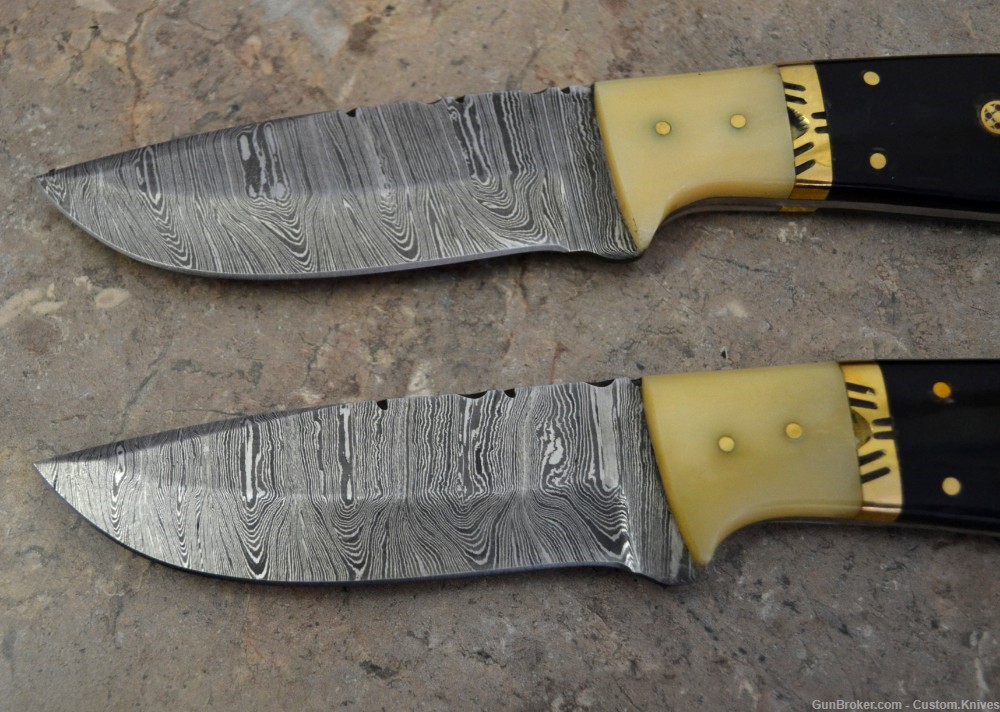 Custom Made Damascus Steel Set of 2 Hunting Knives with Bull Horn (LT-859)-img-1