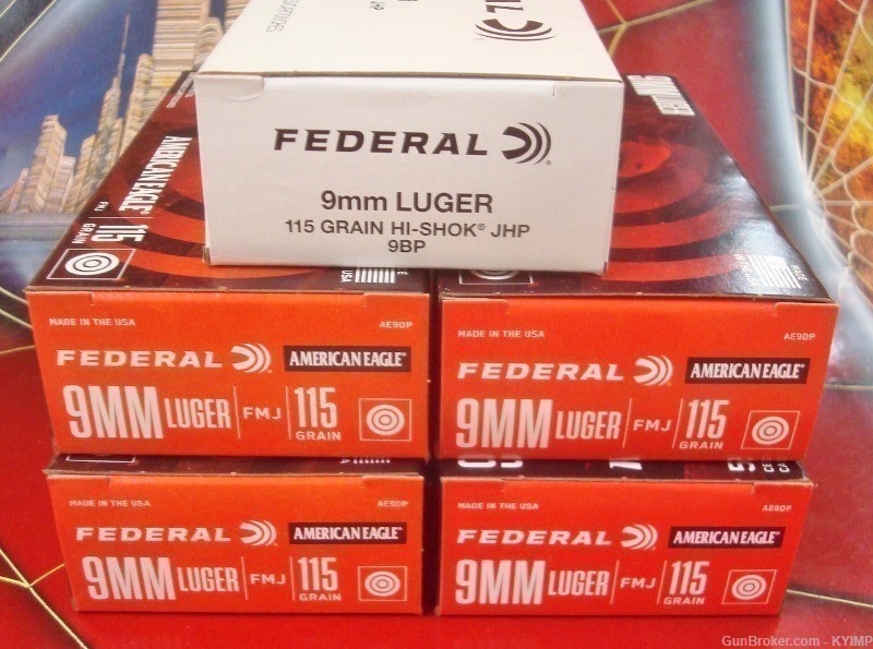 500 Federal 9mm HI SHOK 115 gr COMBO PACK FMJ & JHP 9BP & AE9DP-img-1
