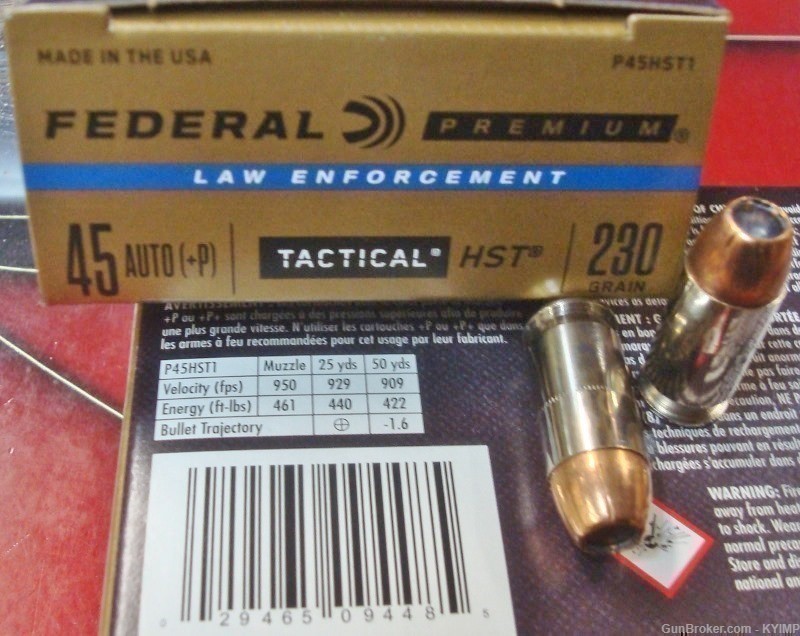 100 Federal 45 acp +P HST 230 gr JHP Tactical P45HST1 ammunition-img-2