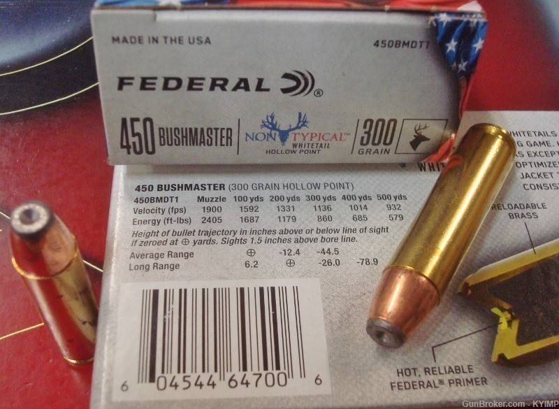 100 Federal Non Typical 450 BushMaster 300 gr JHP new ammunition 450BMDT1-img-0