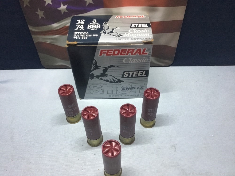 Federal Classic STEEL Magnum 12 Ga. 3" 74 Pellets 1265 FPS W149 BBB 25 Rnds-img-1