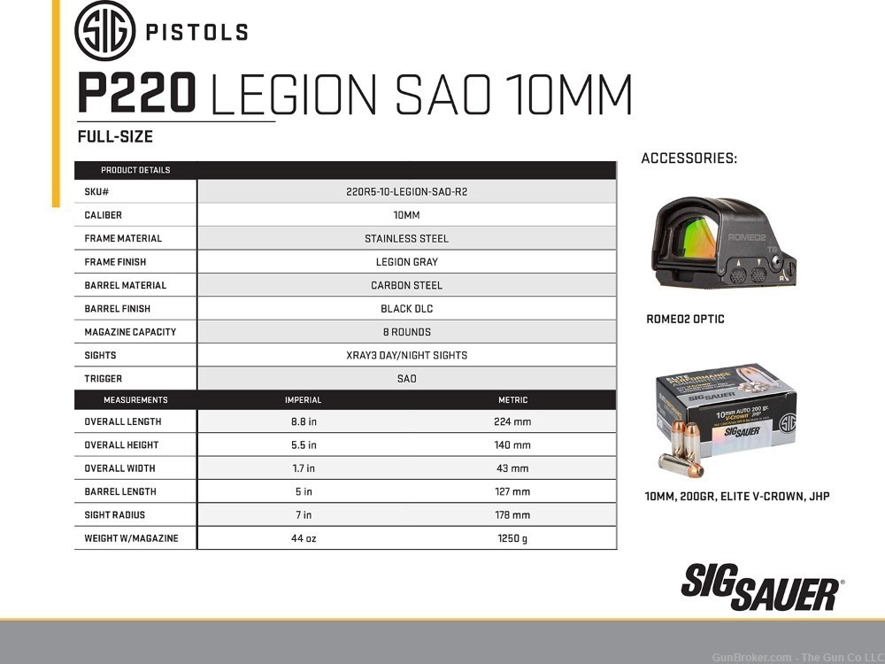 Sig Sauer P220 Legion 10mm, SAO, Optic Ready, 3 Mags-img-2