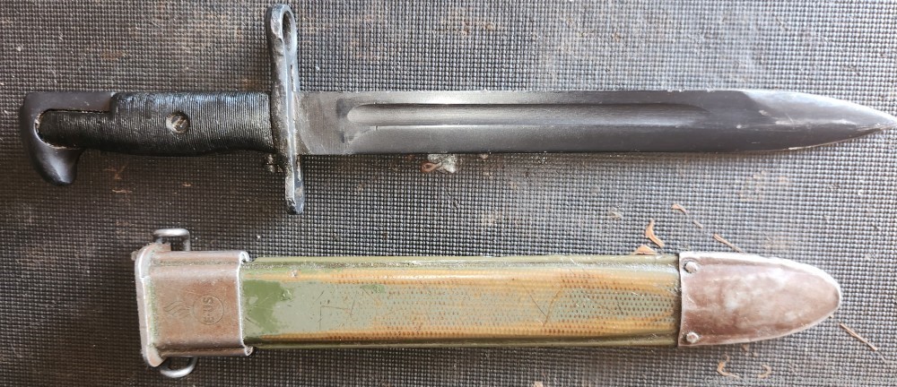 M1 Bayonet 10” Garand, "EN-US" etched on M3 Scabbard, metal tip Korean War-img-2