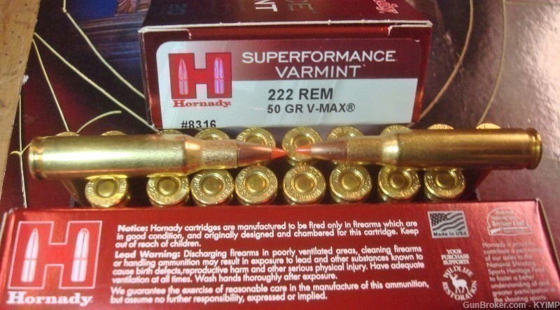 40 Hornady 222 Remington 50 gr VMAX SUPERFORMANCE NEW ammunition 8316-img-2