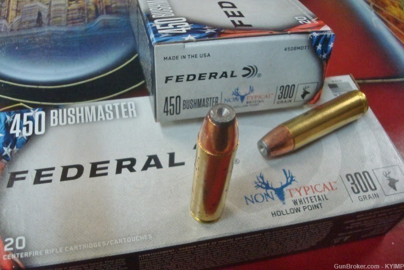 100 Federal Non Typical 450 BushMaster 300 gr JHP new ammunition 450BMDT1-img-1