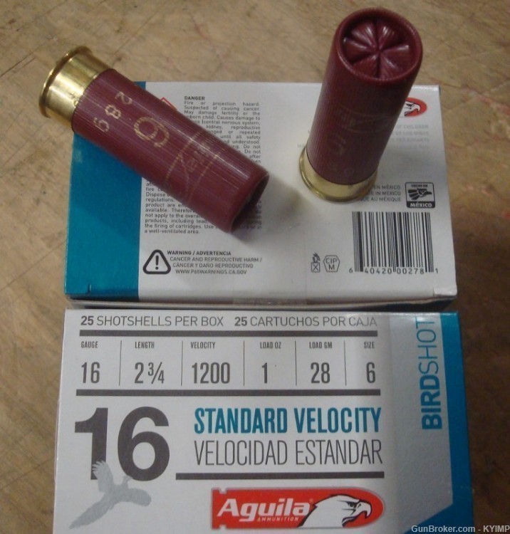 250 Aguila 16 ga Standard Velocity 2 3/4 " Birdshot 6 shot Shotgun Shells-img-2