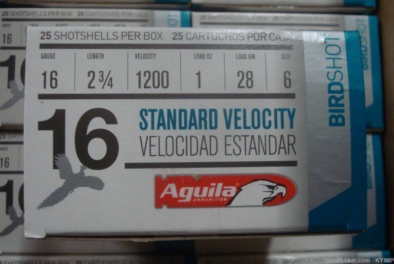 250 Aguila 16 ga Standard Velocity 2 3/4 " Birdshot 6 shot Shotgun Shells-img-1