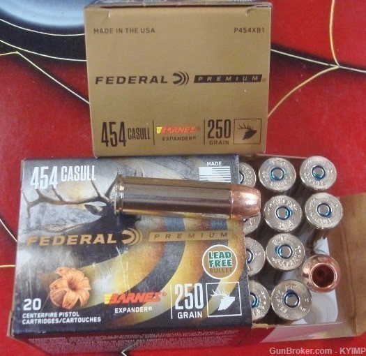 100 Federal 454 Casull 250 gr JHP Barnes X new ammunition P454XB1-img-1