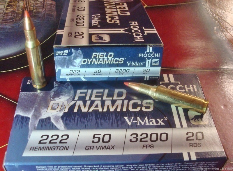 40 FIOCCHI 222 Remington 50 gr VMAX Field Dynamics NEW ammunition 222HVA-img-1