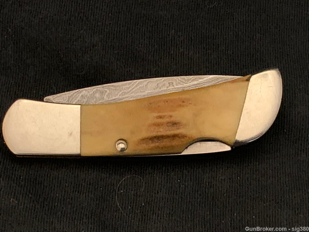 BEAR MGC DAMASCUS BONE STAG HANDLE POCKET KNIFE-img-1