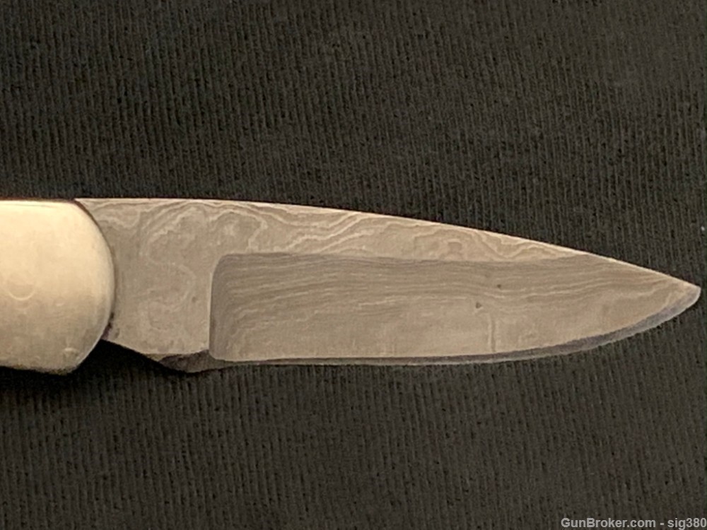 BEAR MGC DAMASCUS BONE STAG HANDLE POCKET KNIFE-img-9
