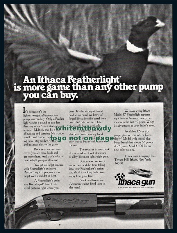 1977 ITHACA Featherlight Pump Shotgun AD w/pheasant-img-0