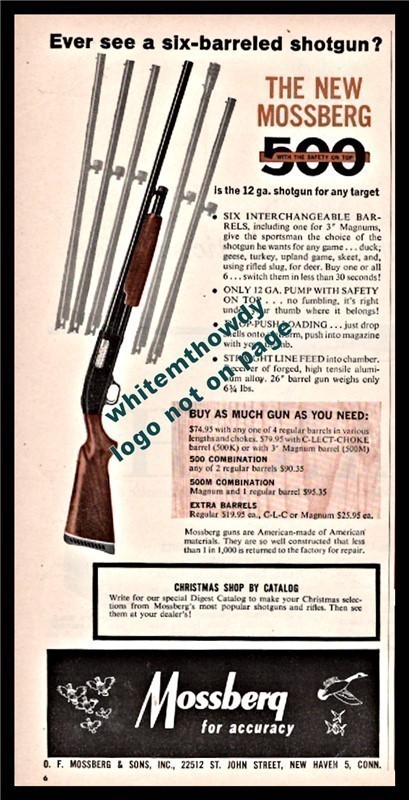 1962 MOSSBERG Model 500 12 gauge Shotgun Vintage PRINT AD-img-0