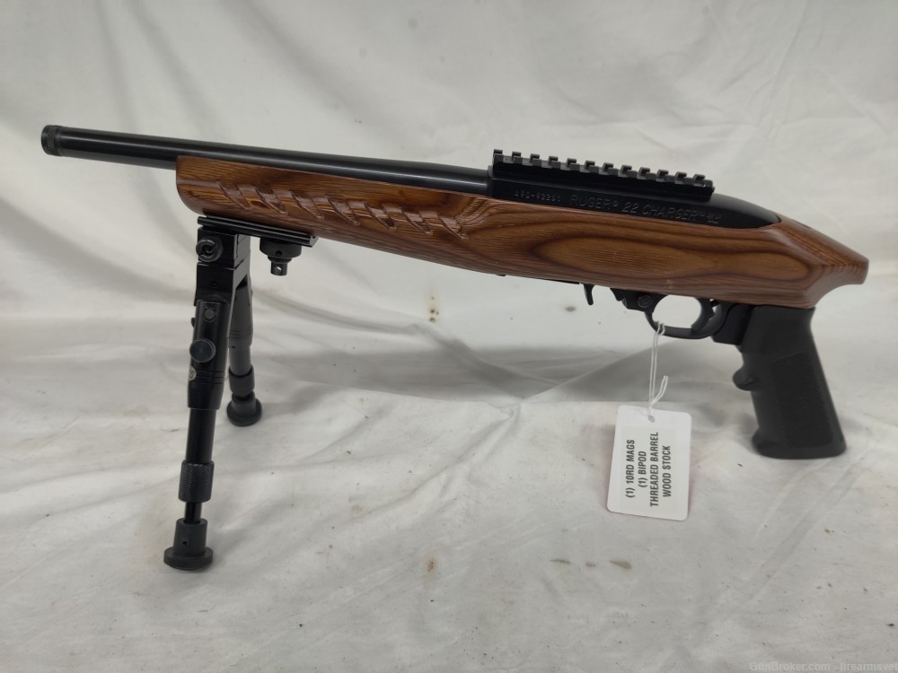 Ruger 22 Charger .22 LR Semi-Auto Pistol w/Bipod, Wood Stock, 10rd-img-0