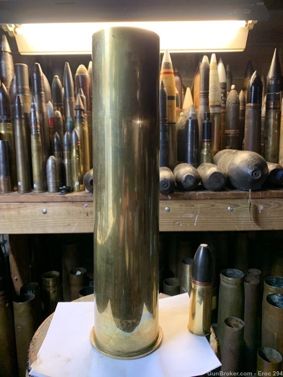  WW1 Ww2 German 105mm  x504mm brass artillery shellcase in mint condition -img-2
