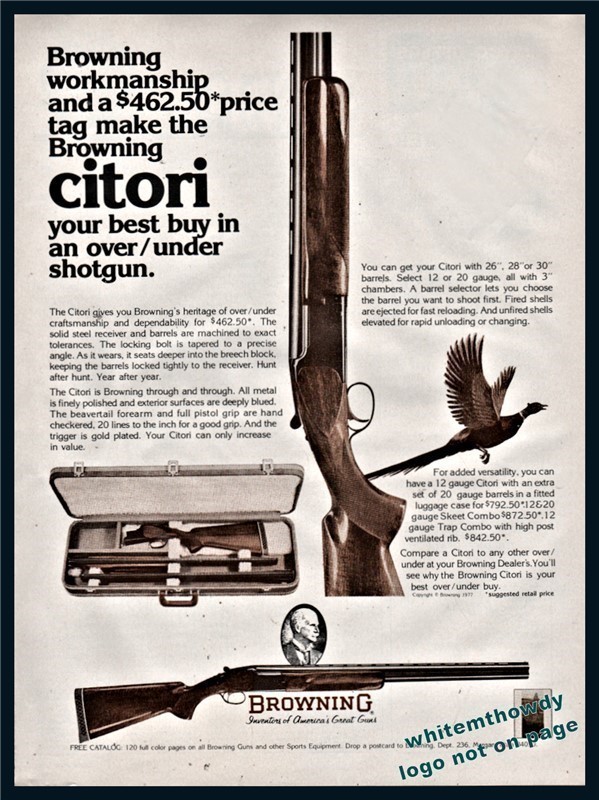 1977 BROWNING Citori O/U Shotgun PRINT AD shown w/original price-img-0
